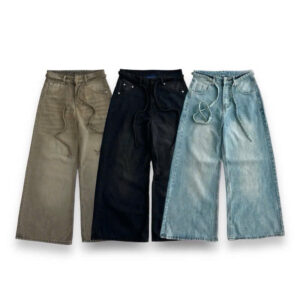 Quần jean ống rộng phối dây